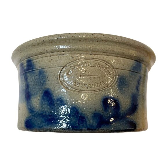 Handcrafted Beaumont Pottery from Maine Crock Blue & Beige Glaze - Picture 2 of 7